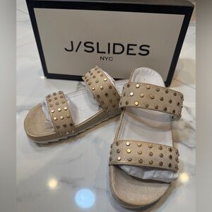 Erika Bronze Metallic Studded Double-Strap Slides new in box